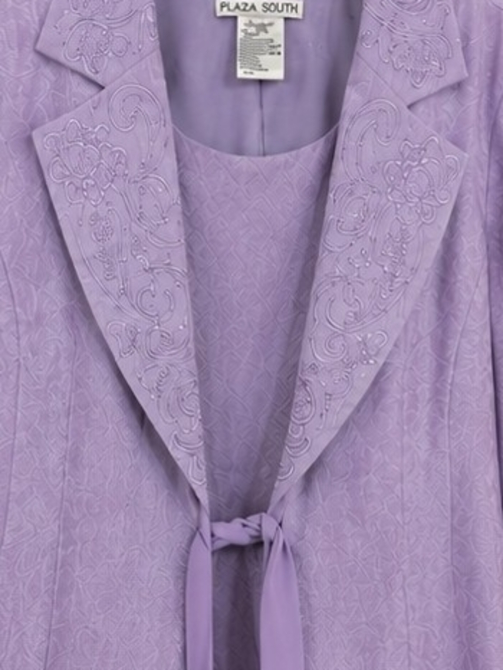 Plaza South Lavender Embroidered Long-Sleeve Tie-Waist Dress